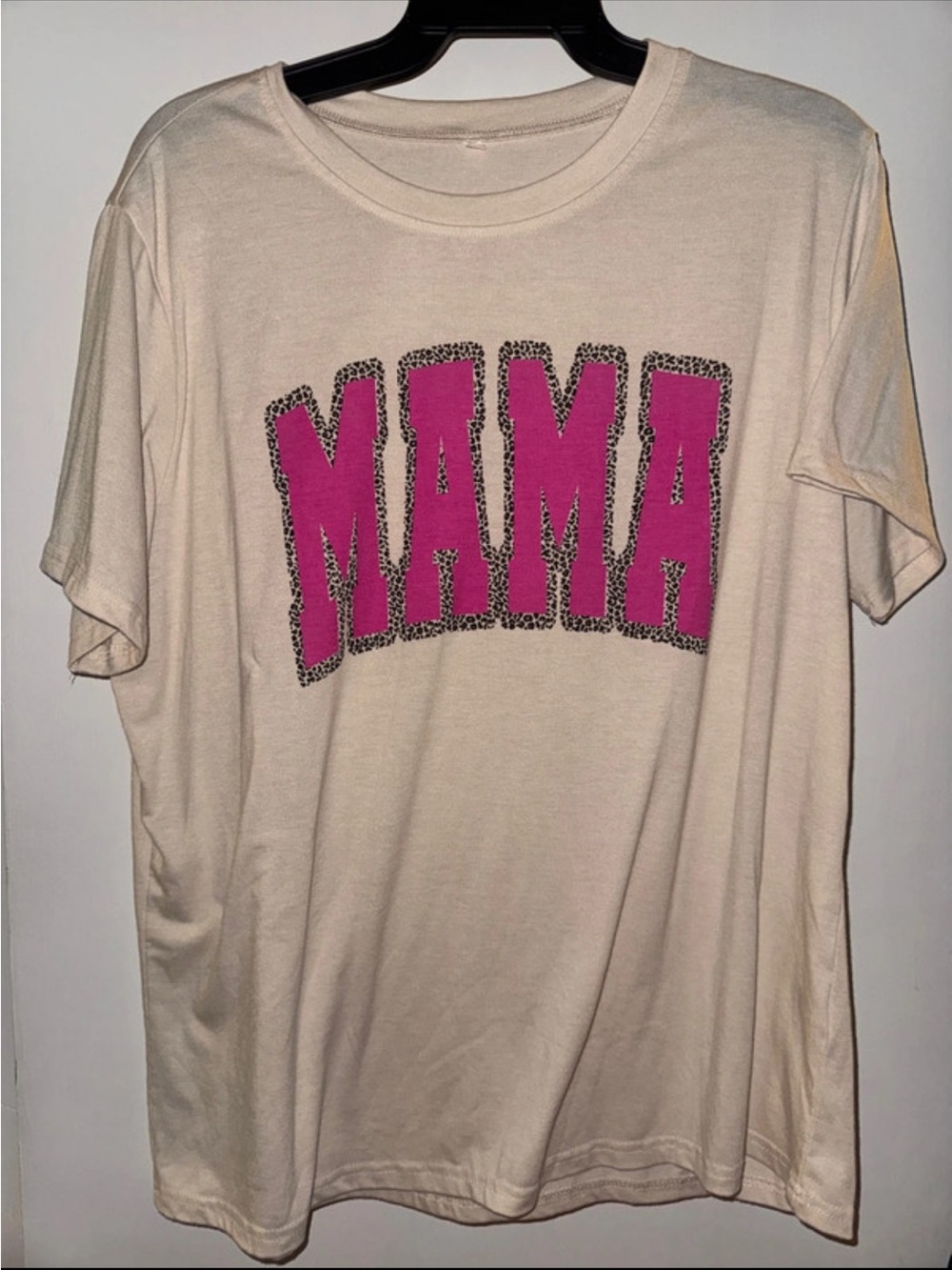 SHEIN Cream Tee with Hot Pink Leopard 'MAMA' Graphic